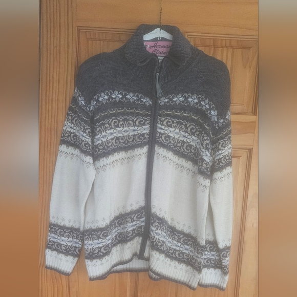 Gray and White Nordic Pattern Cardigan Sweater - Picture 1 of 1